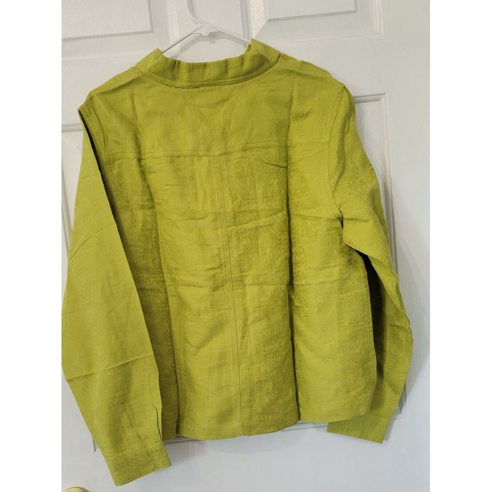 Dialogue Womens Linen Blend Lime Green Long Sleeve Patterned Jacket Dressy Large - Picture 2 of 9